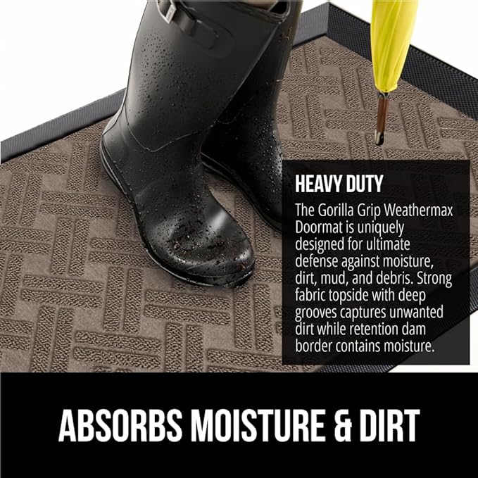 GORILLA GRIP 100% Waterproof All-Season WeatherMax Doormat, US Designed Natural - Image 5