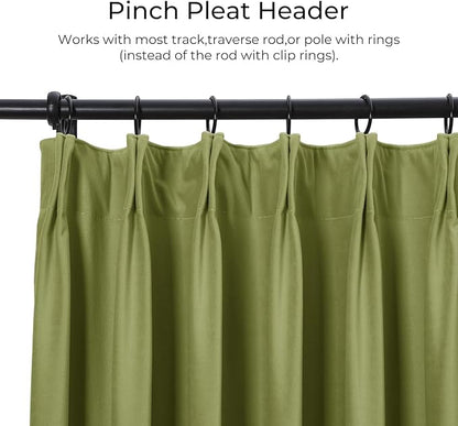 TWOPAGES Luxury Velvet Curtain Pinch Pleated Grass Green Curtain 108 inch Long - Image 2