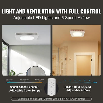 VEVOR Bathroom Exhaust Fan, 110 CFM High-Efficiency Ventilation, Remote Control - Image 6