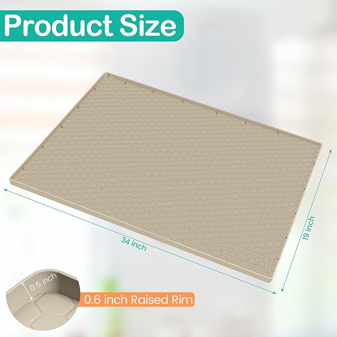 Waterproof Under Sink Mat 34" x 19", Silicone Cabinet Liner, Rubber Protector - Image 2