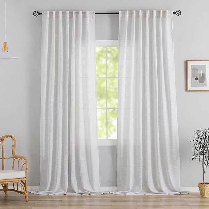 Off White Back Tab Curtains 96 Inches Long 2 Panels by DONREN