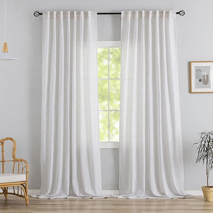 White linen Back Tab Curtains 132 Inches Extra Long Ceiling to Floor by DONREN
