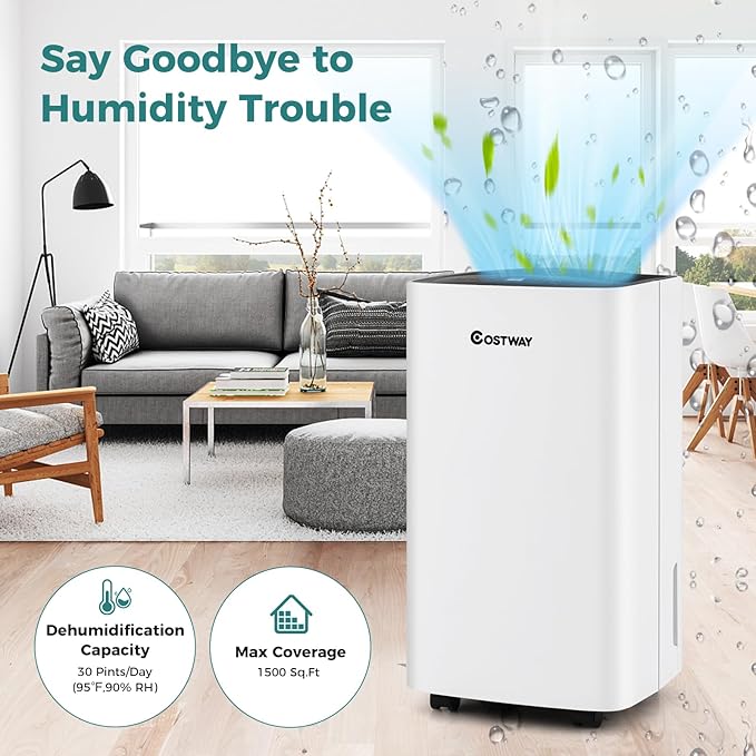 COSTWAY Dehumidifier for Large Room and Basements, Portable 30 Pints - Image 7