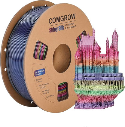Comgrow Rainbow Colors Silk PLA 3D Printer Filament, PLA Filament 1.75mm by Comgrow