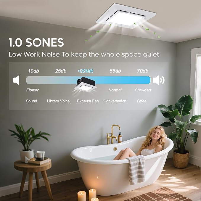 Bathroom Exhaust Fan with Light Ultra Quiet Ventilation Fan Combo 1.0 Sone - Image 5