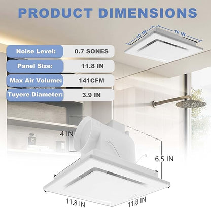 Bathroom Fan Ceiling Mount Exhaust Ventilation, 141 CFM 0.7 Sones, 4 Inches Duct - Image 2