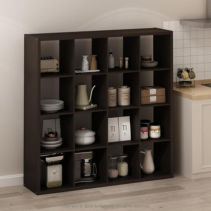 Furinno Simple Cube Storage Organizer, 16-Cube Display Shelf, Open Back - Image 2