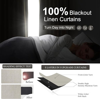 Blackout Curtains 100 Inches Extra Wide Natural Linen Curtains 84 Inch Length - Image 2