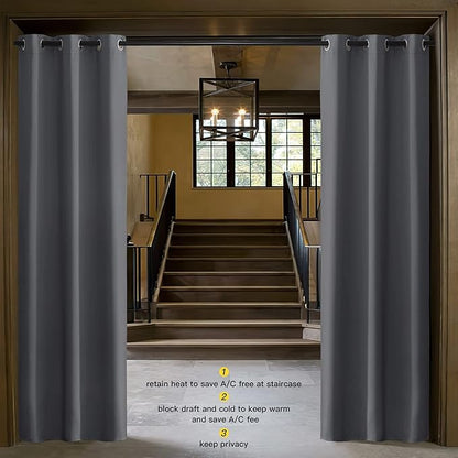 NICETOWN Gray Curtain Blackout Drape Panel 3 Pass Microfiber Noise Reducing - Image 2