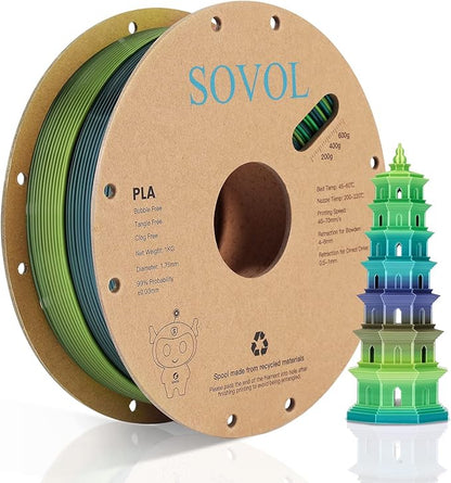 Sovol 3D Printer Silk Shiny Gradient Multicolored Fast Change Rainbow PLA 1kg by Sovol