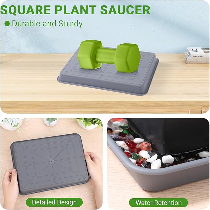 GREANER Grey Plastic Trays 11 Inch, UV Resistant Plant Pot Saucers - Image 4
