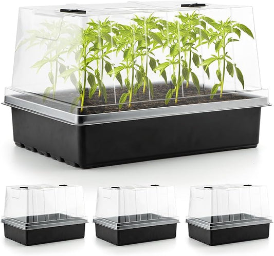 4-Pack Seed Starter Trays with 5'' Tall Humidity Domes – Reusable Plant by RooTrimmer