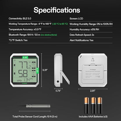 VIVOSUN AeroLab THB1S Wireless Bluetooth Hygrometer Thermometer Indoor - Image 8