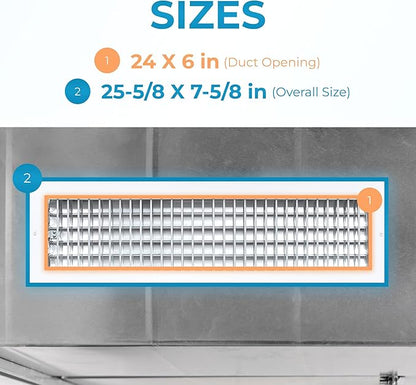 Aluminum 24 x 6 Air Vent Cover – Adjustable Grille - Image 3