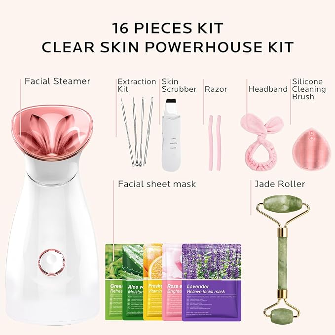 Facial Steamer Skin Care Kit: Face Steamer Home Spa Deep Cleaning Unclogs Pores - Image 5