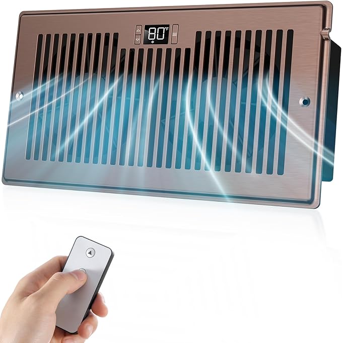 Quiet Register Booster Fan Fits 6" x 12" Register Holes, 10-Speed Smart Heating by BIOWIND