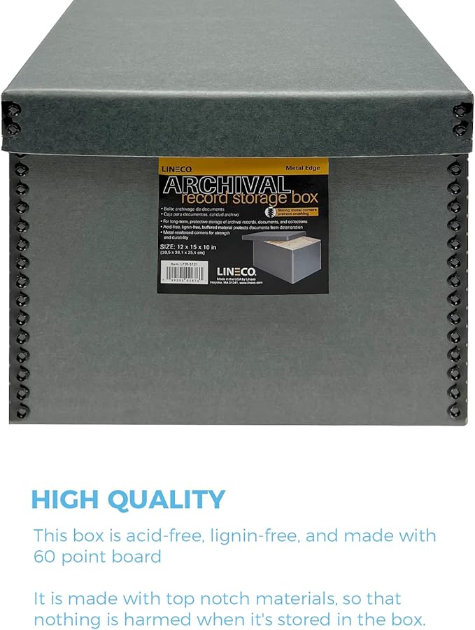 Lineco Record Storage Box 12x15x10 inch. Extra-Durable Filing Archival Cartons - Image 4