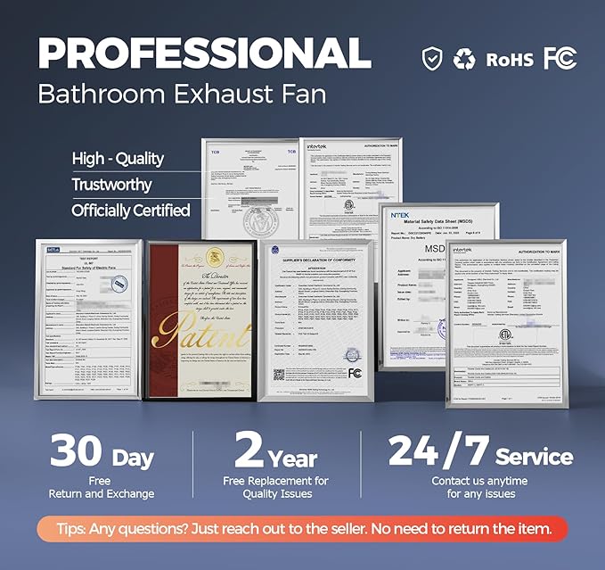 Bathroom Exhaust Fan with Switch, 2600RPM Upgraded Exhaust Fan 35dB Low Noise - Image 7