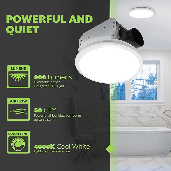 Homewerks 7141-50 Bathroom Fan Integrated LED Light Ceiling Mount Exhaust - Image 3