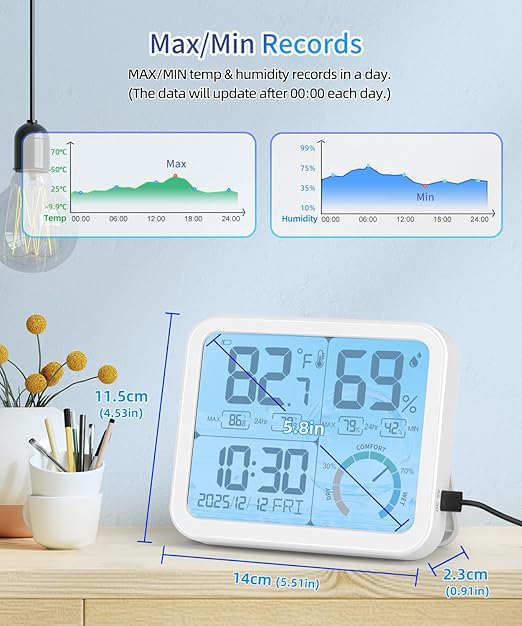 VOCOO 5.8" Large Display Indoor Thermometer Hygrometer - Image 8