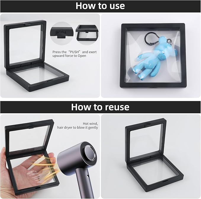 20 Pcs Black 3D Floating Display Case 4.3 x 4.3 x 0.8 inch, Nail Display Cases - Image 4