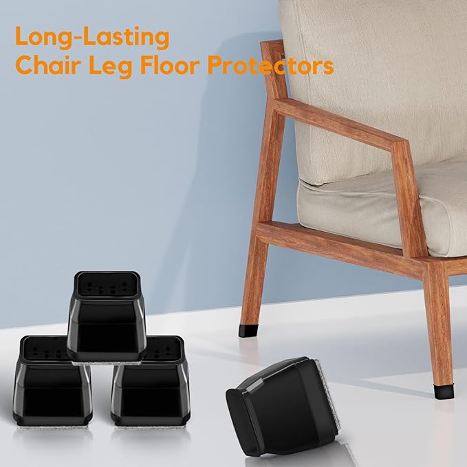 36Pcs Black Square Chair Leg Floor Protectors, High Elastic Felt Furniture Pads - Image 6