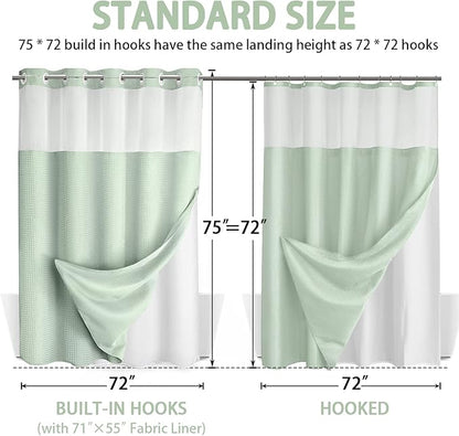 No Hook Shower Curtain and Liner Set, Mint Green Hotel Waffle Shower Curtain - Image 6