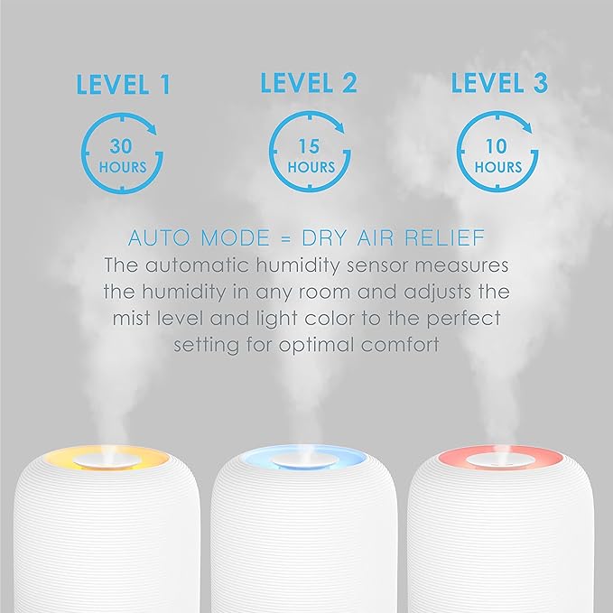 Pure Enrichment® HUME™ Sense Top Fill Humidifier – Large 3L Tank, Auto Mode - Image 5