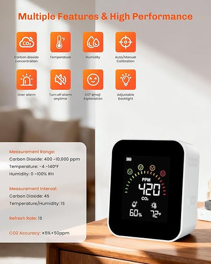 Air Quality Monitor Indoor for CO2, YOWEXA 400-10, 000 PPM Carbon Dioxide - Image 2