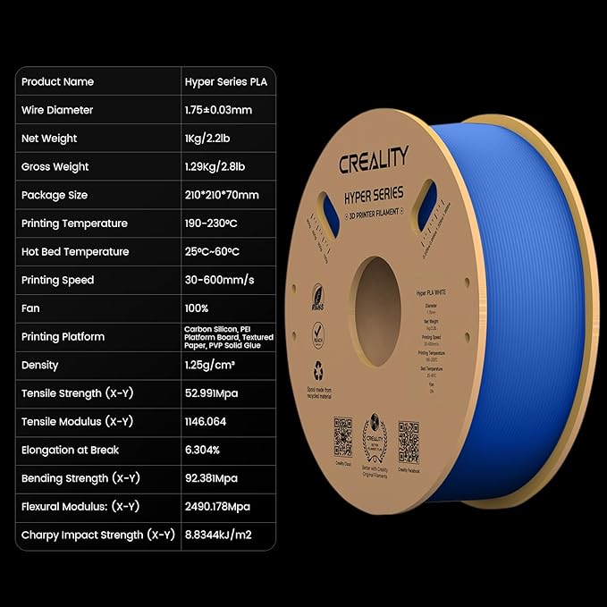 Creality Hyper 3D Printer PLA Blue Filament High Speed Printing 1.75mm 2.2lbs - Image 6