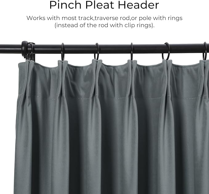 TWOPAGES Luxury Velvet Curtain Pinch Pleated Dark Grey Curtain 102 inch Long - Image 2