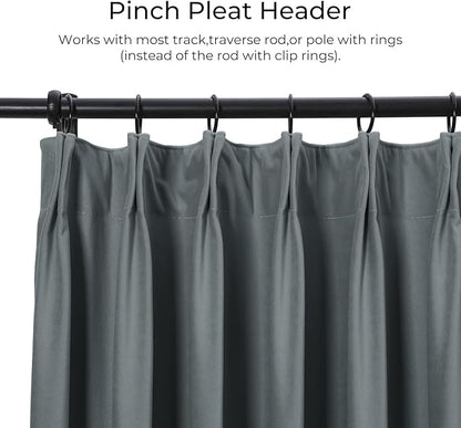 TWOPAGES Luxury Velvet Curtain Pinch Pleated Dark Grey Curtain 84 inch Long - Image 2