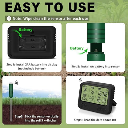 4-in-1 Wireless Soil Moisture Meter/Thermometer/Sunlight/Time, PH Paper - Image 6