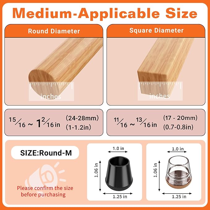 Chair Leg Floor Protectors Medium 24Pcs, Silicone Chair Leg Protectors - Image 2