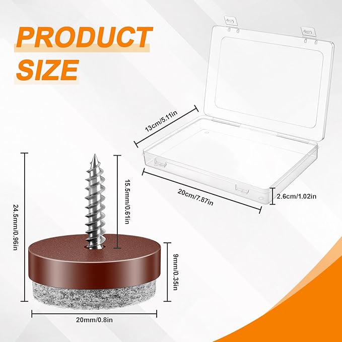 60 Pcs Brown Screw on Furniture Felt Pads Kit, 0.8 Inch Non Slip Furniture Pads - Image 2