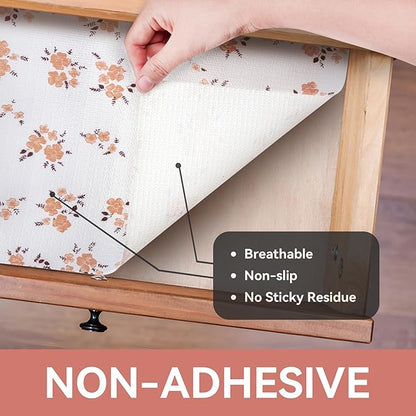RAY STAR Shelf Liner, Non Adhesive Pink Orange Floral Printed Kitchen Cabinet - Image 8