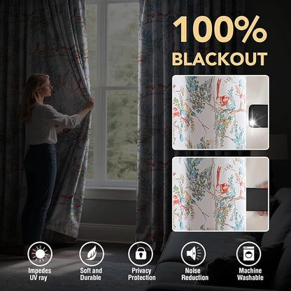 H.VERSAILTEX 100% Blackout Floral Curtains 63 inch Length 2 Panels Vintage - Image 3