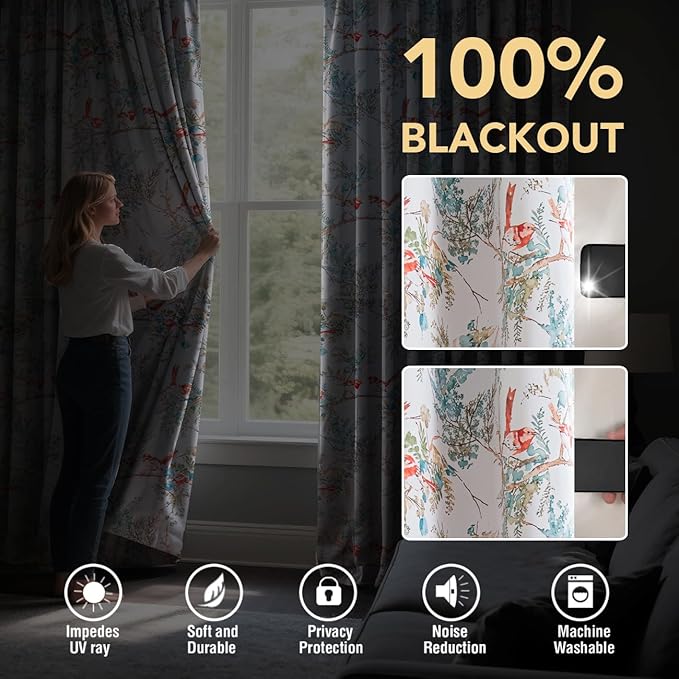 H.VERSAILTEX 100% Blackout Floral Curtains 96 inch Length 2 Panels Vintage - Image 3