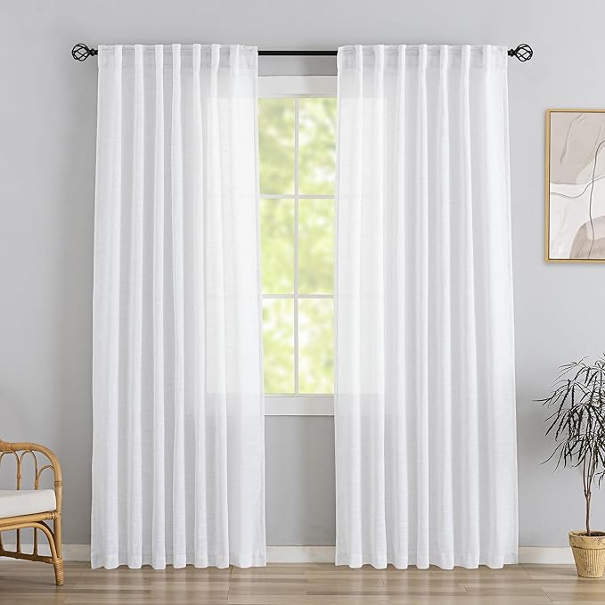 DONREN White Linen Back Tab Curtains 84 Inches Long 2 Panels by DONREN
