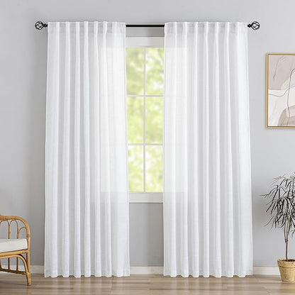 DONREN White Linen Back Tab Curtains 78 Inches Long 2 Panels by DONREN