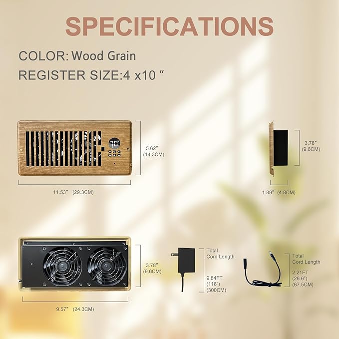 4"x10" Vent Register Booster Fan, Strong Steel Panel, Ultra-Quiet, Built-In - Image 6