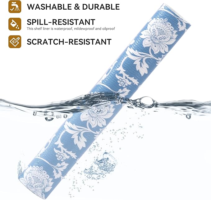 RAY STAR Shelf Liner, 12 Inch x 10 Feet Non Adhesive Floral Kitchen Cabinet - Image 2