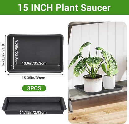 GREANER 3 Packs Plant Saucers Rectangular, Flower Pot Tray - Image 2