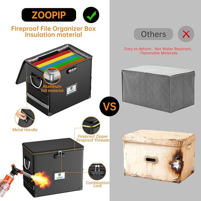 File Organizer with Lock, Fireproof Document Box, Hard Safe Box Includes 10 - Image 3