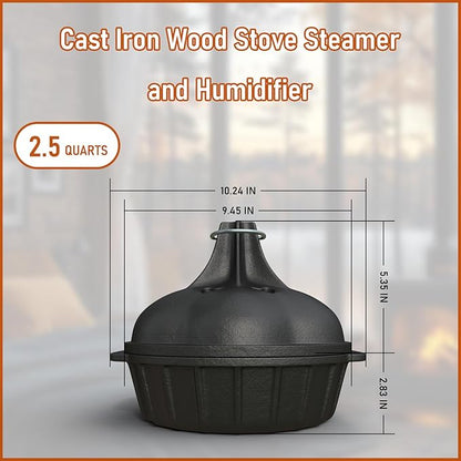 Wood Stove Steamer & Woodstove Steamer Stove Humidifier Cast Iron, 2.4 Qt Round - Image 9