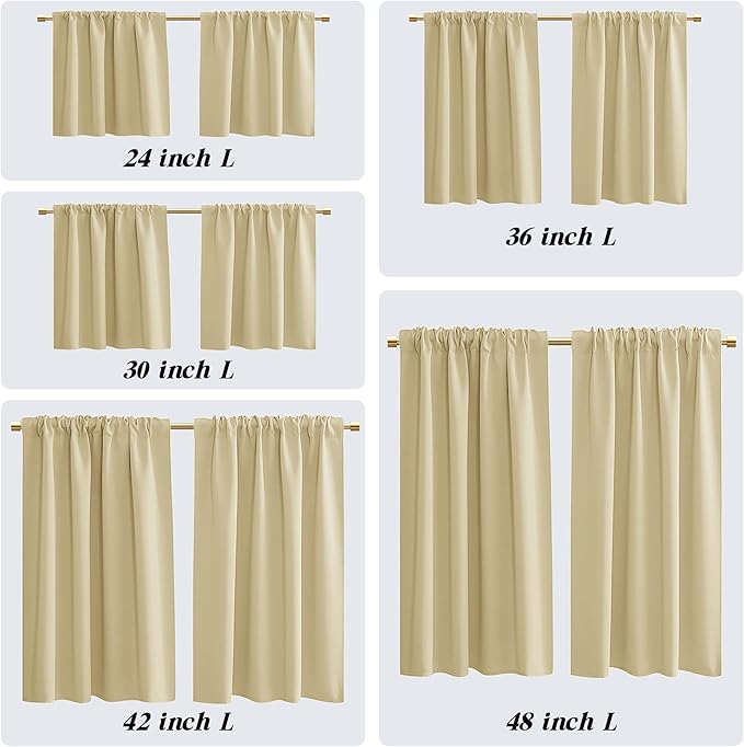 Beige Blackout Curtain Panels 42 Inch Length - Image 2