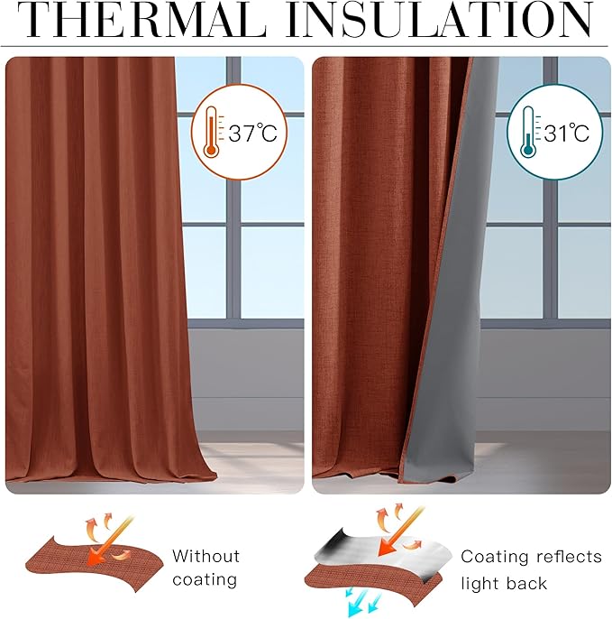 RYB HOME 100% Blackout Linen Textured Curtains 108 inches Long, Insulating - Image 4
