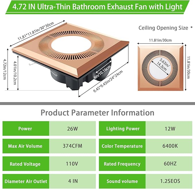 Bathroom Exhaust Fan with LED Light Vent Fans - Image 7