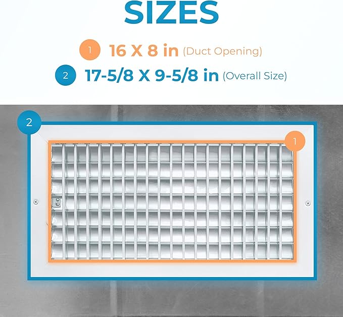 Aluminum 16 x 8 Inch Air Vent Covers Wall AC Grille – Premium Register Vent - Image 3