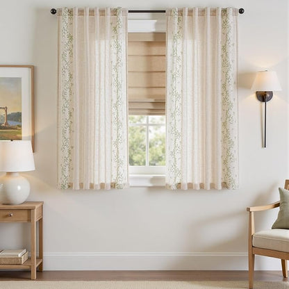 jinchan Evelyn Embroidered Linen Curtains 63 inch Floral Curtains - Image 2